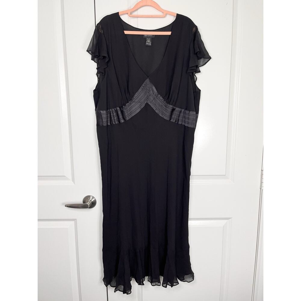 Lane Bryant Vtg Formal Silk Dress Flutter Sleeves Empire Waist Black Size 22/24